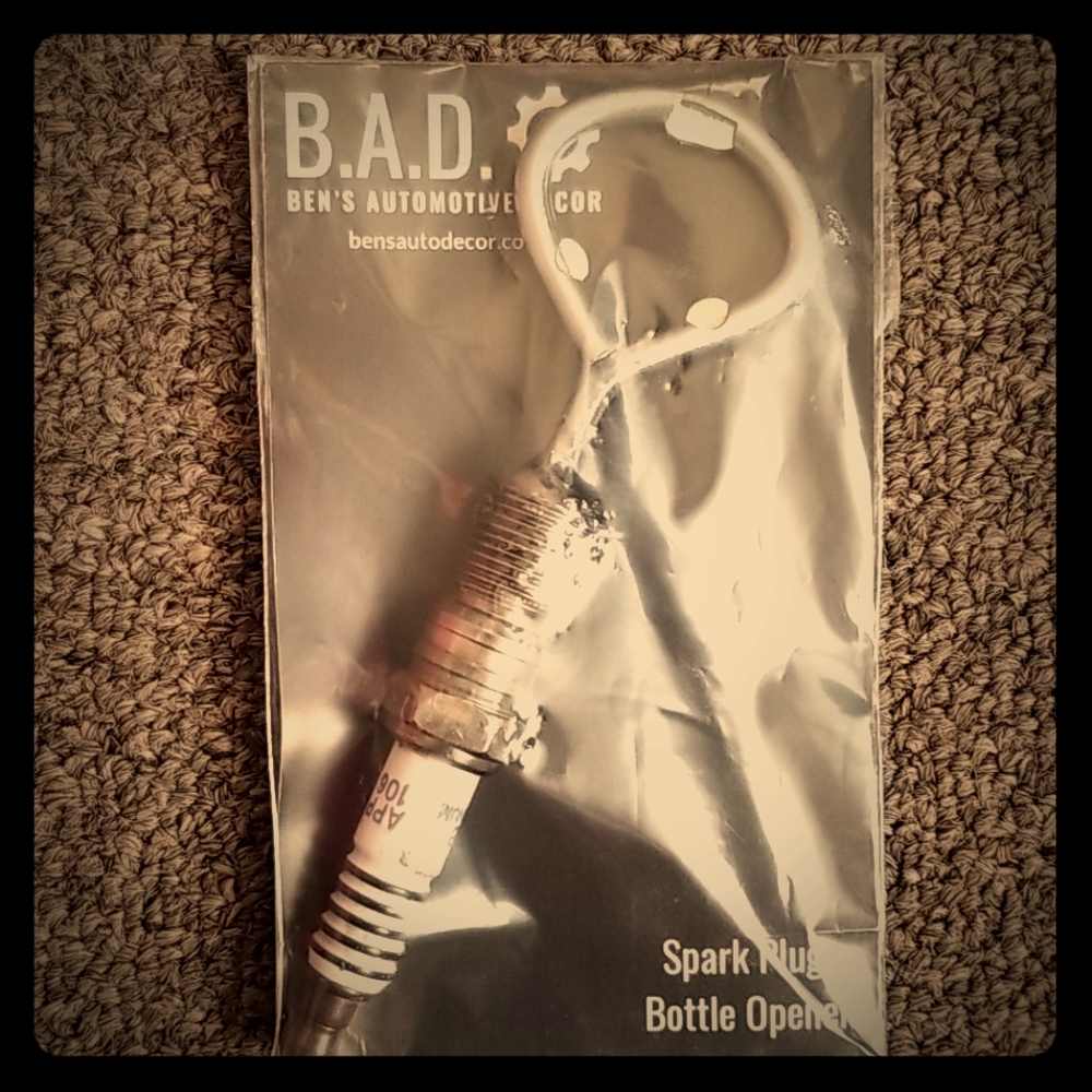 Real Spark Plug Bottle Opener B.A.D. Car Garage